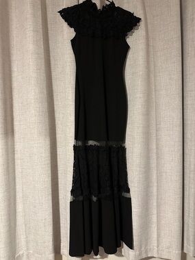 Fashion Nova Black Lace-Trim Maxi Dress